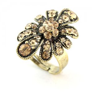 Elegant Bloom Flower Rhinestone Copper Ring 55606 SZ6