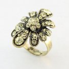Elegant Bloom Flower Rhinestone Copper Ring 55606 SZ6