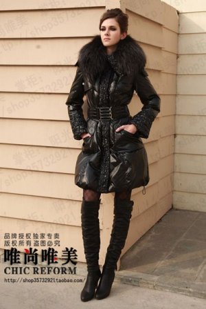 REAL FUR COLLAR WOMEN DELUXE HOODED WINTER LONG DOWN JACKET COAT PARKA