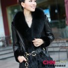 sheep skin+fox fur collar+mink fur middle length Coat