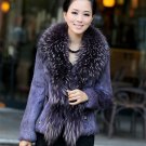 REAL raccoon COLLAR+ rabbit fur WOMEN DELUXE jacket P05