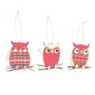 3 Ollie Owl Wooden/Fabric Tartan Hanging Decoration NEW