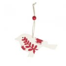Shabby Chic Ivory/Red Bird Wooden Hanging Decoration