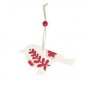 Shabby Chic Ivory/Red Bird Wooden Hanging Decoration