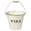 Vintage Enamel Cream Emergency FIRE Bucket Wood Handle