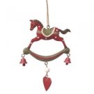 Traditional Red Rocking Horse Heart Bell Hand Painted Christmas Tree Decoration