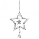 Antique Silver Glitter Star Hanging Laurel Wreath Bell Christmas Tree Decoration