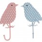 Blue OR Pink White Polka Dot Spotty Robin Bird Single Wall Coat Jewellery Hook