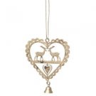 Antique Gold Heart Hanging Wreath Reindeers & Bell Christmas Tree Decoration New