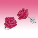 Beautiful 925 Sterling Silver Pink Rose Flower Resin Studs Earrings Gift Box New