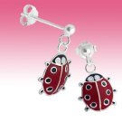 Sterling Silver Spotty Red/Black Ladybirds Animal Insect Studs Earrings Gift Box