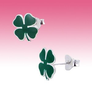 925 Sterling Silver 4 Four Leaf Clover Green Shamrock Studs Earrings Gift Boxed