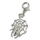 Sterling Silver Scary Spider Spiderweb Cobweb Creepy Crawly Clip On Charm