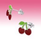 925 Sterling Silver Novelty Red Cherries Fruit Studs Earrings Gift Boxed New