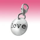 Sterling Silver Semi 3D LOVE Button Token Plaque Circle Clip-On Charm Gift Boxed