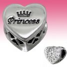 Sterling Silver 3D PRINCESS Love Heart Crystals Bracelet Bead Charm Gift Box New