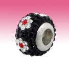 Sterling Silver 3D Black/White/Red Crystal Flowers Bracelet Bead Charm Gift New