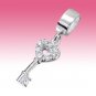Sterling Silver CZ Hanging Heart Key Snake Chain Bracelet Bead Charm Gift Boxed
