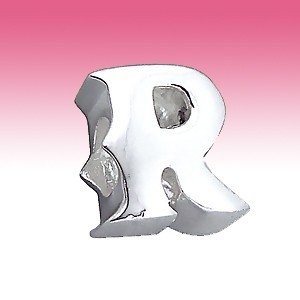 Sterling Silver 3D Initial Letter R Snake Chain Bracelet Bead Charm Gift Boxed