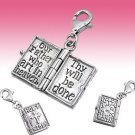Sterling Silver 3D Holy Bible Christian Cross Opening Book ClipOn Charm Gift Box
