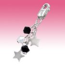 Sterling Silver Stars Australian Black Crystal Hanging Clip-On Charm Gift Boxed