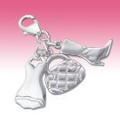 Sterling Silver Set of 3 Shopping Handbag Shoes Dress Clip-On Charm Gift Boxed