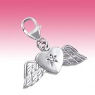 Sterling Silver Love Heart Diamond Flying Angel Wings Clip-On Charm Gift Boxed
