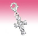 925 Sterling Silver Christians Holy Cross Cubic Zirconia Clip-On Charm Gift Box