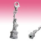 Sterling Silver 3D America Statue of Liberty Figure Heart Clip-On Charm Gift