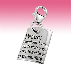 Sterling Silver PEACE Meaning Page Plate Token Plaque Sign ClipOn Charm Gift Box