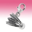 Sterling Silver 3D Badminton Feather Shuttlecock Sport Clip-On Charm Gift Box
