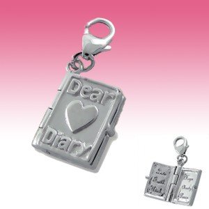 Sterling Silver 3D Dear Diary Heart Real Opening Book Clip-On Charm Gift Boxed