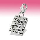 Sterling Silver LIVE LOVE LAUGH Plate Token Plaque Sign Clip-On Charm Gift Box