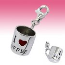 Sterling Silver I heart LOVE COFFEE 3D Cup/Mug Bracelet Clip-On Charm Gift Boxed