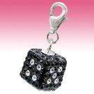 Sterling Silver Black/White Crystal Game Dice Shaped Bracelet Charm Gift Boxed
