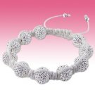 Sterling Silver White Crystal Iced Out Disco Balls Cord Shamballa Bracelet Boxed