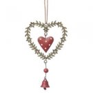 Antique Gold & Red Spotty Heart Hanging Wreath Bell Christmas Tree Decoration