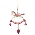 Traditional Ivory Rocking Horse Heart Bell Handpainted Christmas Tree Decoration