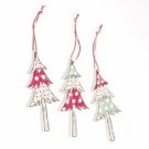 3x Shabby Chic Wooden Trees Red White Green Spotty Christmas Tree Decoration