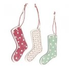 3x Shabby Chic Wooden Stockings Red White Green Spotty Christmas Tree Decoration