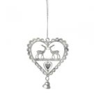 Antique Silver Heart Hanging Wreath Reindeers & Bell Christmas Tree Decoration