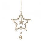 Antique Gold Glitter Star Hanging Laurel Wreath Bell Christmas Tree Decoration