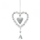 Antique Silver Glitter Heart Hanging Wreath Bell Christmas Tree Decoration New