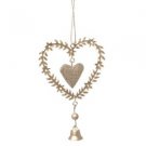 Antique Gold Glitter Heart Hanging Laurel Wreath Bell Christmas Tree Decoration
