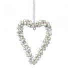 Antique Silver Glitter Mini Jingle Bells Hanging Heart Christmas Tree Decoration
