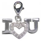Sterling Silver I Love You Heart CZ Clip Bracelet Charm