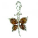 Sterling Silver Cognac Amber Butterfly Bracelet Charm