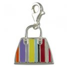 Sterling Silver Colourful Handbag Stripes Shopping Bag Bracelet Women's Charm