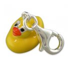 Solid Sterling Silver 3D Yellow Rubber Duck Animal Bracelet Clip On Charm Gift