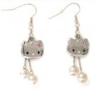 GENUINE Hello Kitty Pearl Hanging Charm Earrings Australian Crystal Gift Boxed